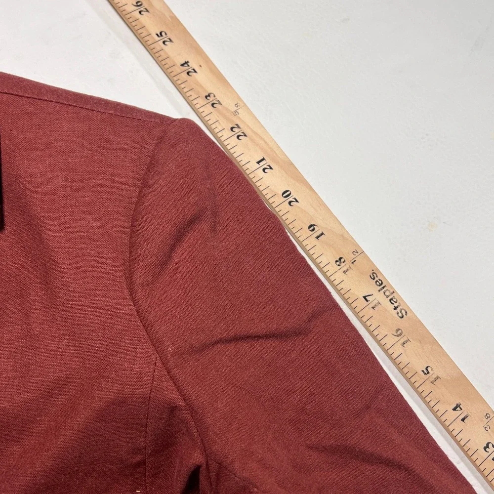 Express Cropped Linen Blend Blazer Women Small Burgundy Double Breasted Business